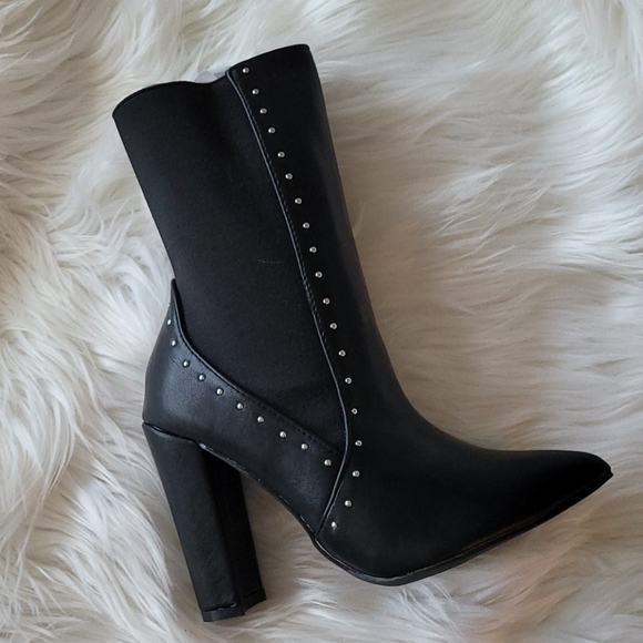Black Ankle Boot with Studs and Pointed Toe - Picture 3 of 4